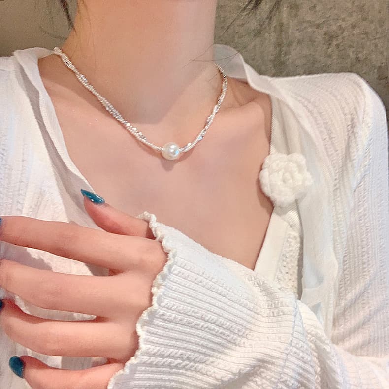 40代女性プレゼント パール付きシンプルネックレス上品な大人の女性向け